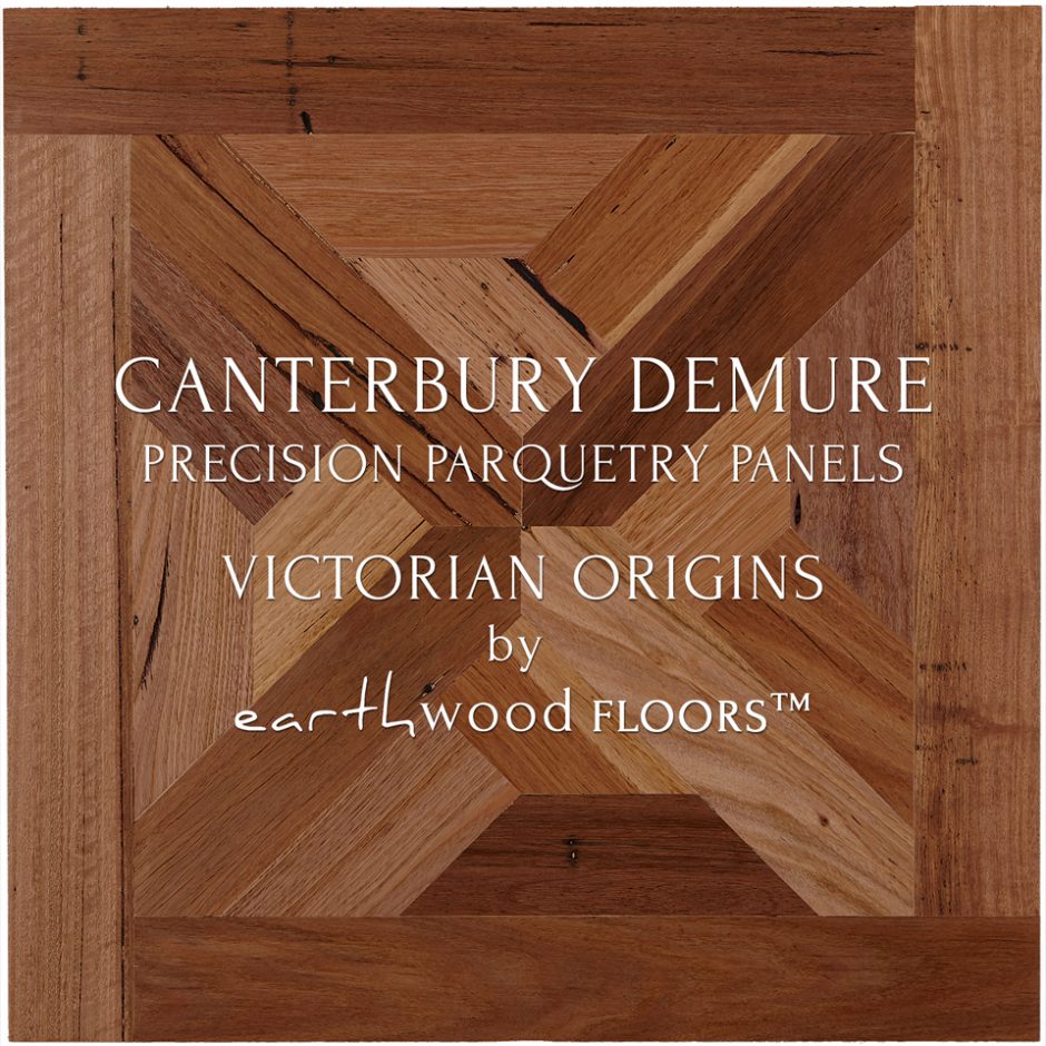 canterbury-demure-parquetry-panel-vo Parquet Flooring Panel feat. Canterbury Demure pattern in 100% Recycled 'Victorian Origins' Reclaimed Australian Hardwood
