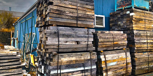 Reclaimed timbers, denailed, sorted prior to remilling